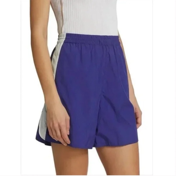 RAG & BONE Penn Pull-On Stripe Shorts Relaxed Fit Blue High Rise Retro Pocket - Picture 1 of 13